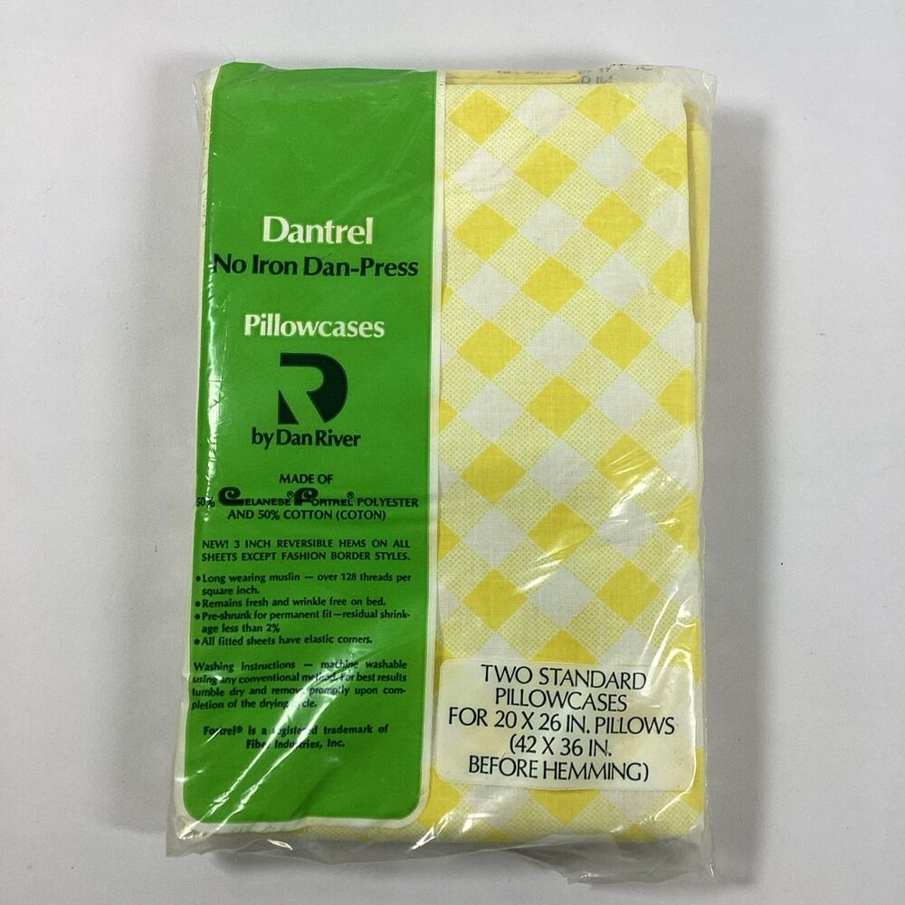 Vtg Dantrel Yellow Double Sheet Set Flat Fitted 2 Cases New Old Stock Dan River - Picture 8 of 8